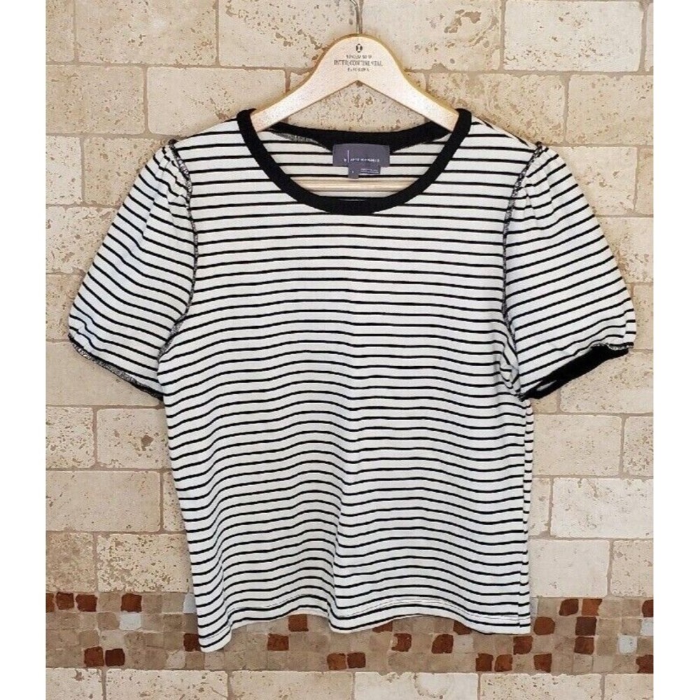 Anthropologie Women's Size S Black&White Striped Short Sleeve Tee Shirt